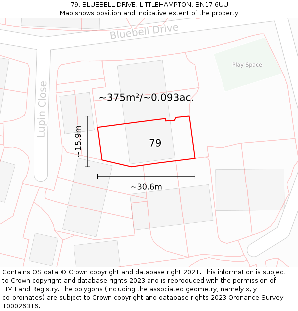 79, BLUEBELL DRIVE, LITTLEHAMPTON, BN17 6UU: Plot and title map