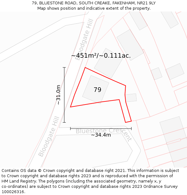 79, BLUESTONE ROAD, SOUTH CREAKE, FAKENHAM, NR21 9LY: Plot and title map