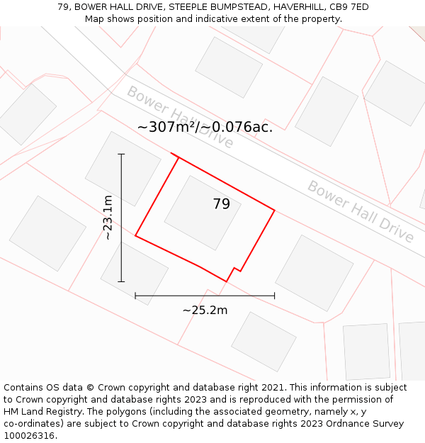 79, BOWER HALL DRIVE, STEEPLE BUMPSTEAD, HAVERHILL, CB9 7ED: Plot and title map