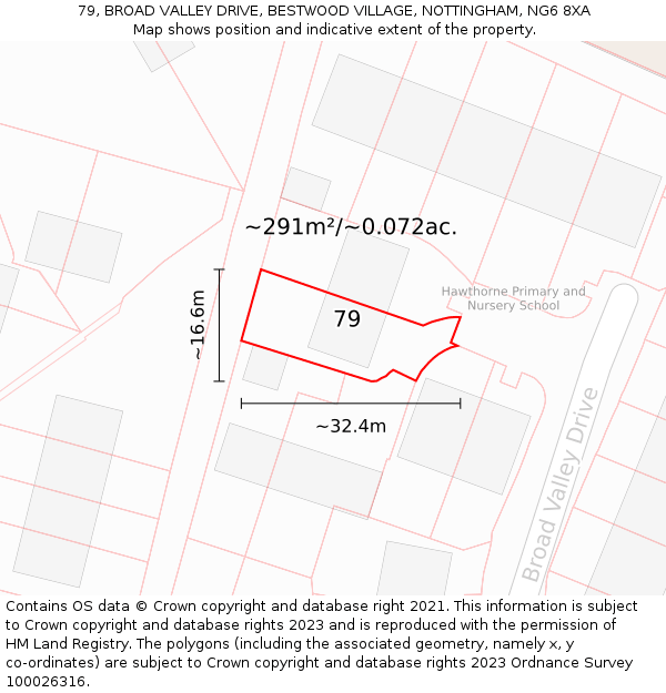 79, BROAD VALLEY DRIVE, BESTWOOD VILLAGE, NOTTINGHAM, NG6 8XA: Plot and title map