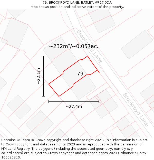 79, BROOKROYD LANE, BATLEY, WF17 0DA: Plot and title map