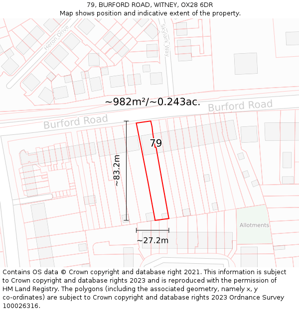 79, BURFORD ROAD, WITNEY, OX28 6DR: Plot and title map