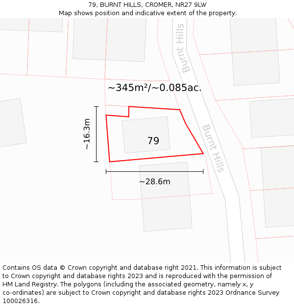 79, BURNT HILLS, CROMER, NR27 9LW: Plot and title map