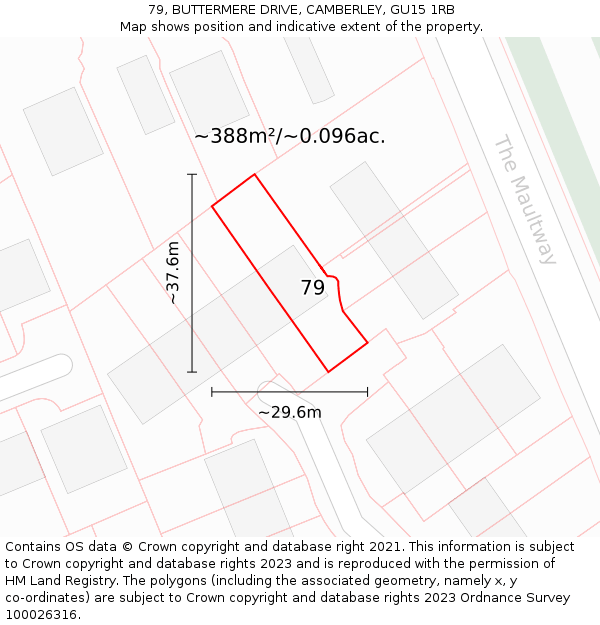 79, BUTTERMERE DRIVE, CAMBERLEY, GU15 1RB: Plot and title map