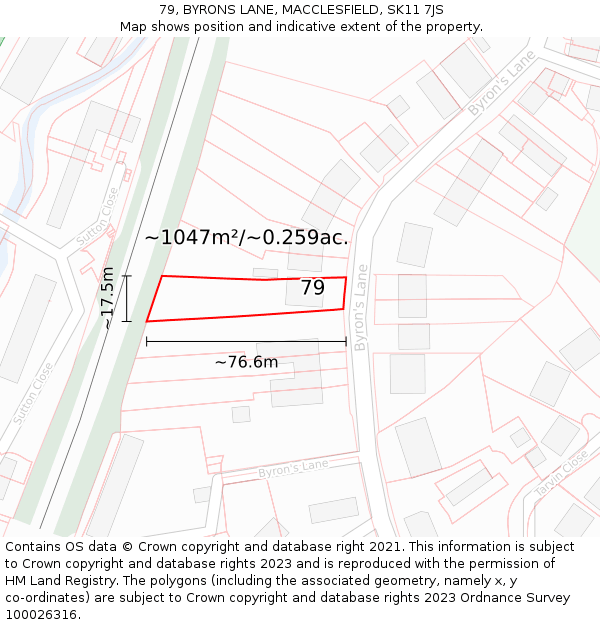 79, BYRONS LANE, MACCLESFIELD, SK11 7JS: Plot and title map