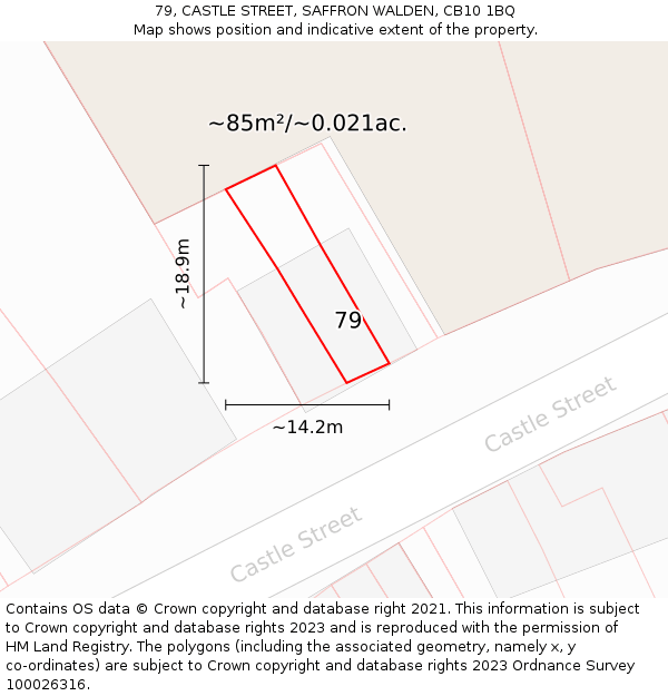 79, CASTLE STREET, SAFFRON WALDEN, CB10 1BQ: Plot and title map