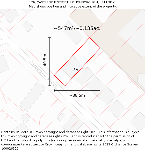 79, CASTLEDINE STREET, LOUGHBOROUGH, LE11 2DX: Plot and title map