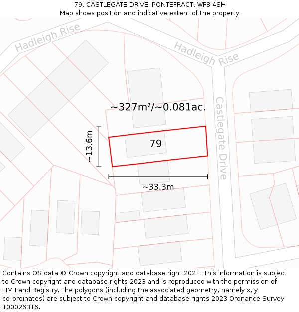 79, CASTLEGATE DRIVE, PONTEFRACT, WF8 4SH: Plot and title map