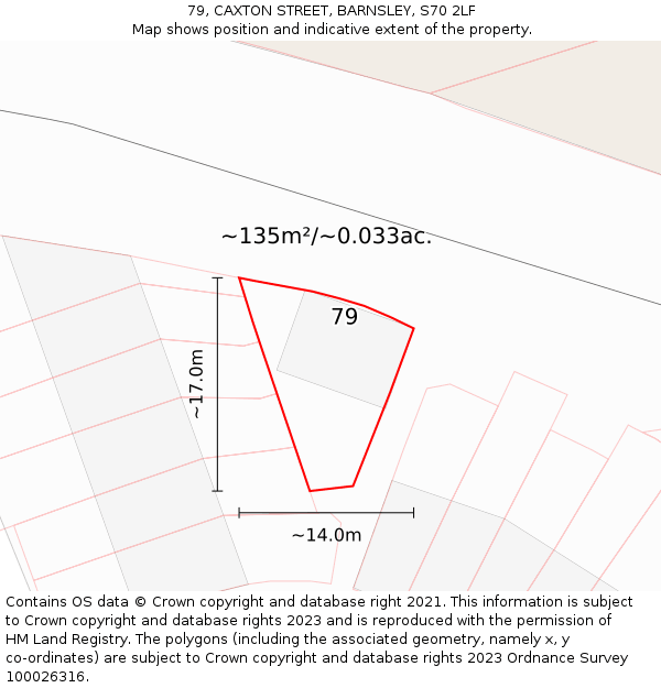 79, CAXTON STREET, BARNSLEY, S70 2LF: Plot and title map