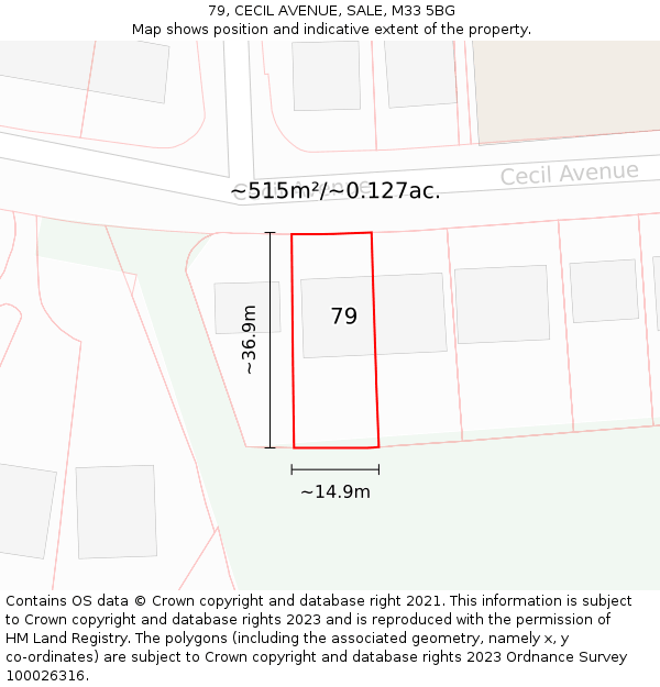79, CECIL AVENUE, SALE, M33 5BG: Plot and title map