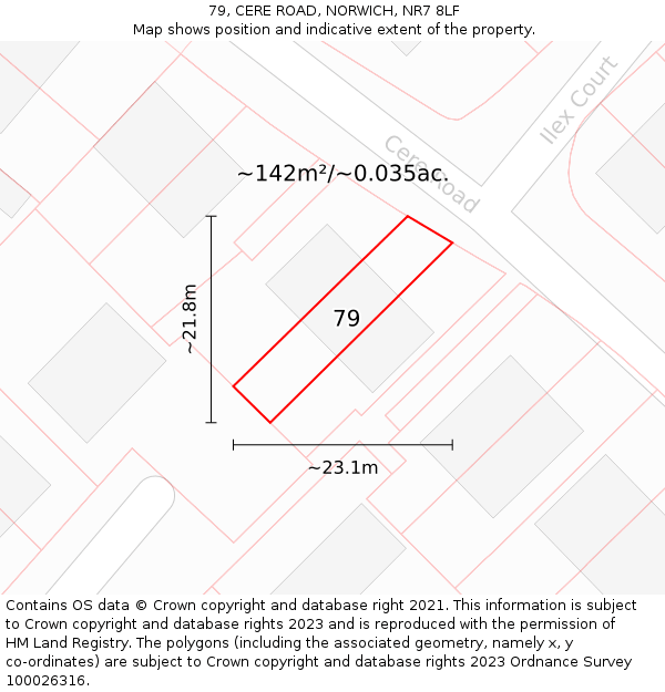 79, CERE ROAD, NORWICH, NR7 8LF: Plot and title map