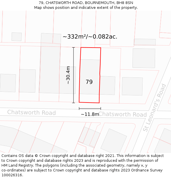 79, CHATSWORTH ROAD, BOURNEMOUTH, BH8 8SN: Plot and title map