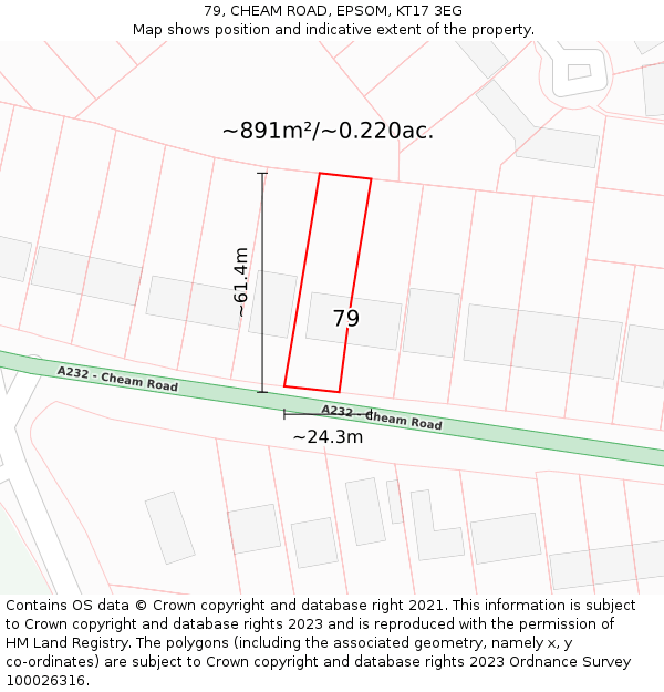 79, CHEAM ROAD, EPSOM, KT17 3EG: Plot and title map