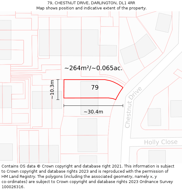 79, CHESTNUT DRIVE, DARLINGTON, DL1 4RR: Plot and title map