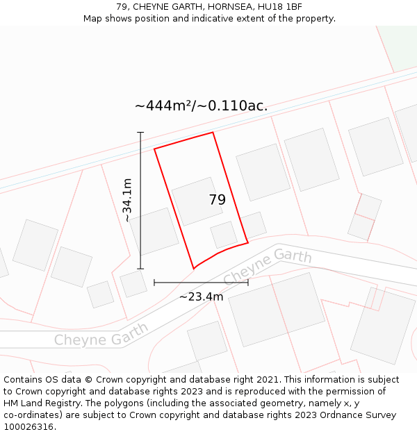 79, CHEYNE GARTH, HORNSEA, HU18 1BF: Plot and title map