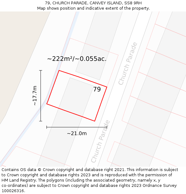 79, CHURCH PARADE, CANVEY ISLAND, SS8 9RH: Plot and title map