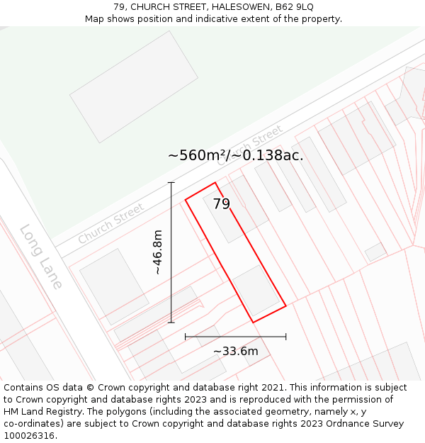 79, CHURCH STREET, HALESOWEN, B62 9LQ: Plot and title map