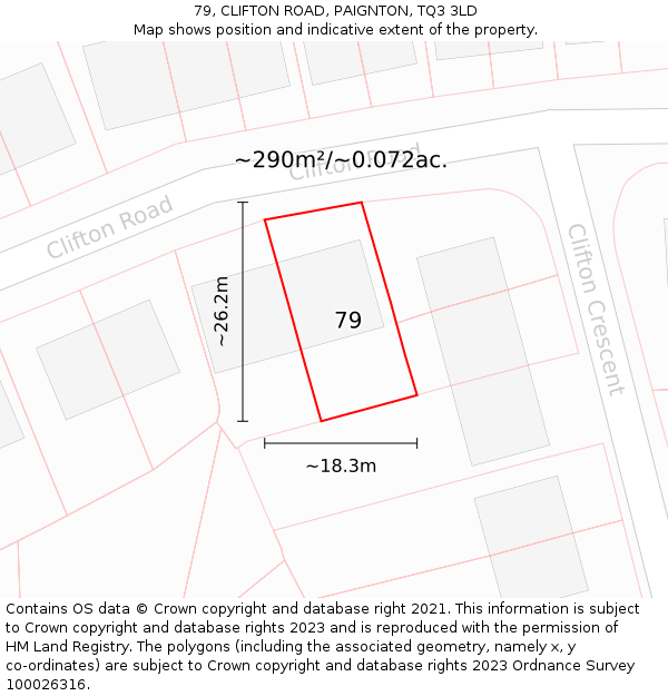 79, CLIFTON ROAD, PAIGNTON, TQ3 3LD: Plot and title map