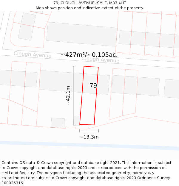 79, CLOUGH AVENUE, SALE, M33 4HT: Plot and title map