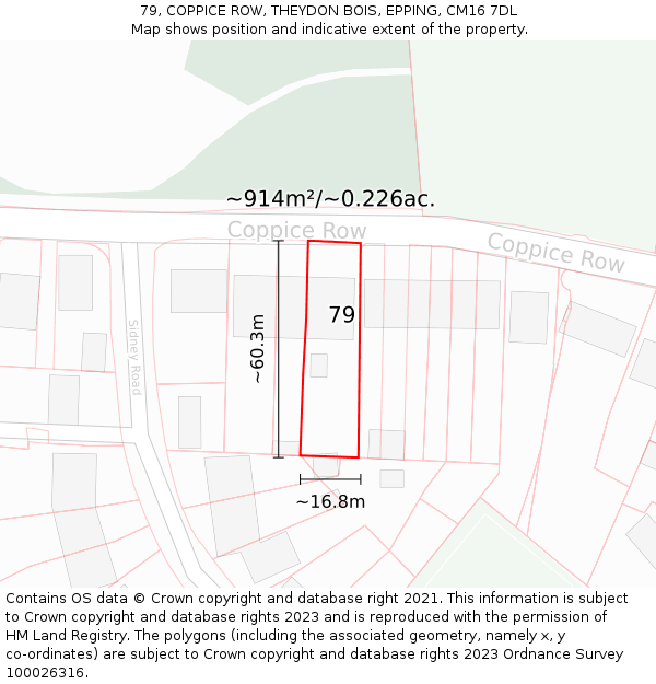 79, COPPICE ROW, THEYDON BOIS, EPPING, CM16 7DL: Plot and title map