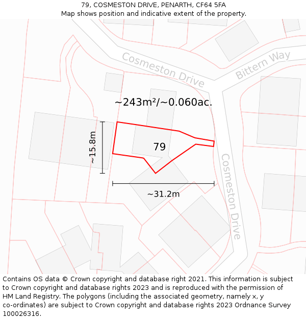 79, COSMESTON DRIVE, PENARTH, CF64 5FA: Plot and title map