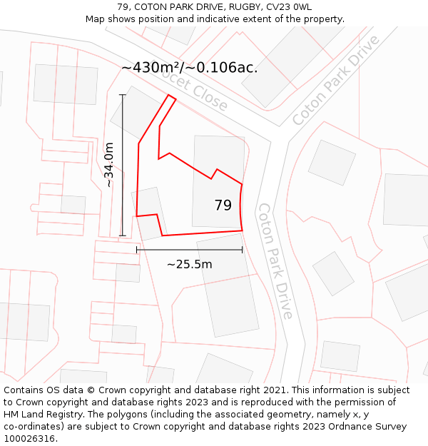 79, COTON PARK DRIVE, RUGBY, CV23 0WL: Plot and title map