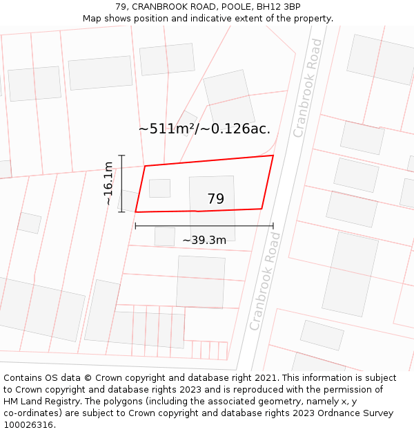 79, CRANBROOK ROAD, POOLE, BH12 3BP: Plot and title map