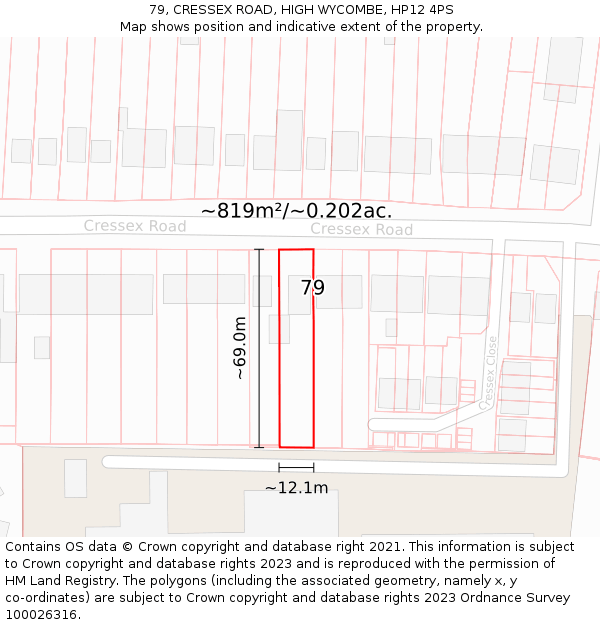 79, CRESSEX ROAD, HIGH WYCOMBE, HP12 4PS: Plot and title map