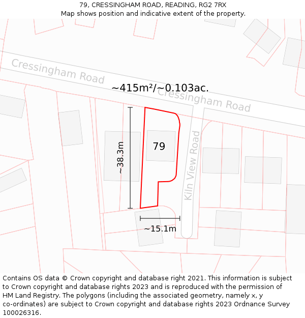 79, CRESSINGHAM ROAD, READING, RG2 7RX: Plot and title map
