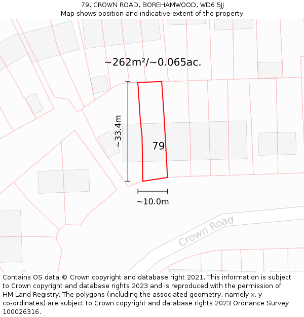 79, CROWN ROAD, BOREHAMWOOD, WD6 5JJ: Plot and title map