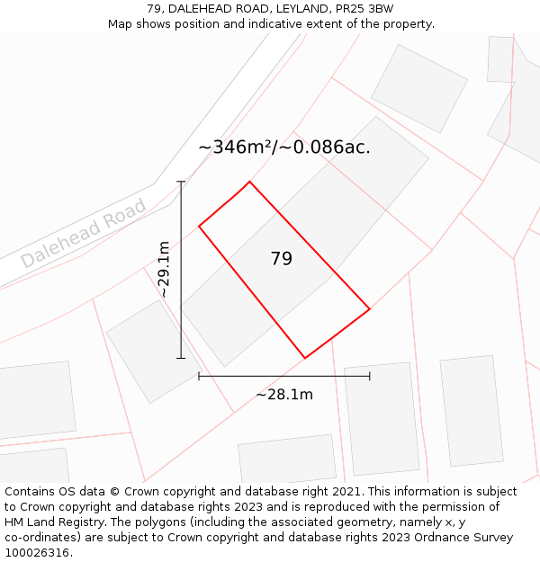 79, DALEHEAD ROAD, LEYLAND, PR25 3BW: Plot and title map