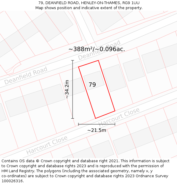 79, DEANFIELD ROAD, HENLEY-ON-THAMES, RG9 1UU: Plot and title map