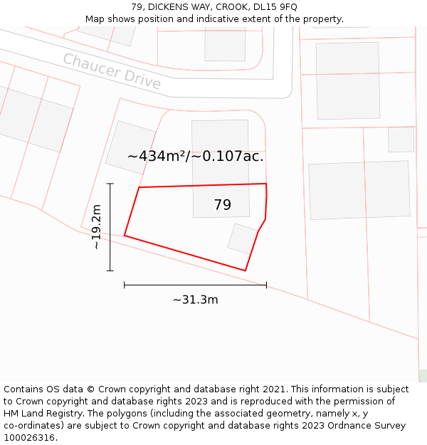 79, DICKENS WAY, CROOK, DL15 9FQ: Plot and title map