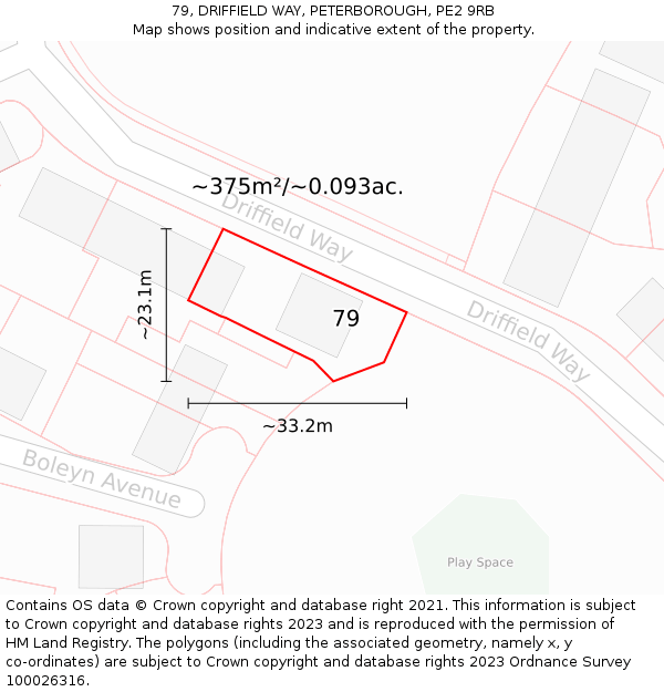 79, DRIFFIELD WAY, PETERBOROUGH, PE2 9RB: Plot and title map