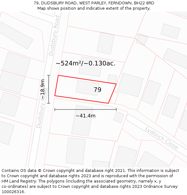 79, DUDSBURY ROAD, WEST PARLEY, FERNDOWN, BH22 8RD: Plot and title map