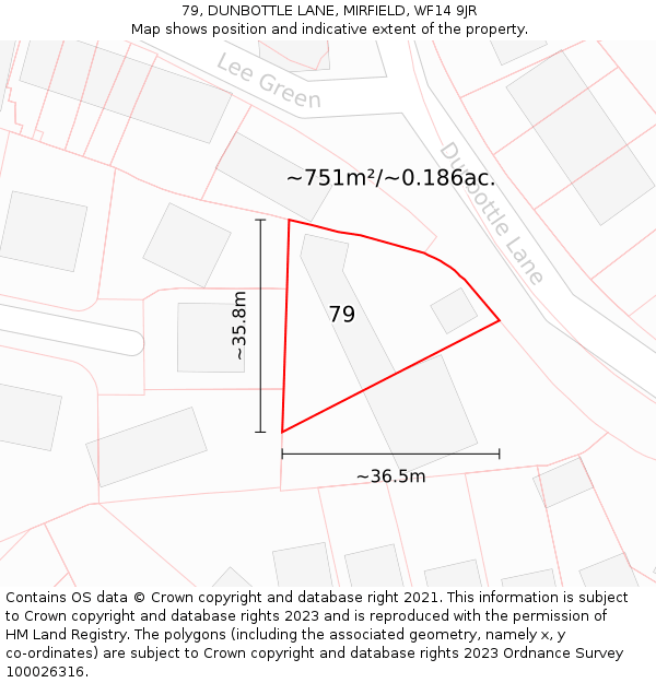 79, DUNBOTTLE LANE, MIRFIELD, WF14 9JR: Plot and title map