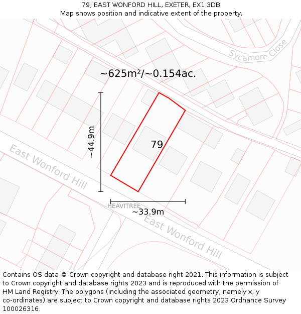 79, EAST WONFORD HILL, EXETER, EX1 3DB: Plot and title map