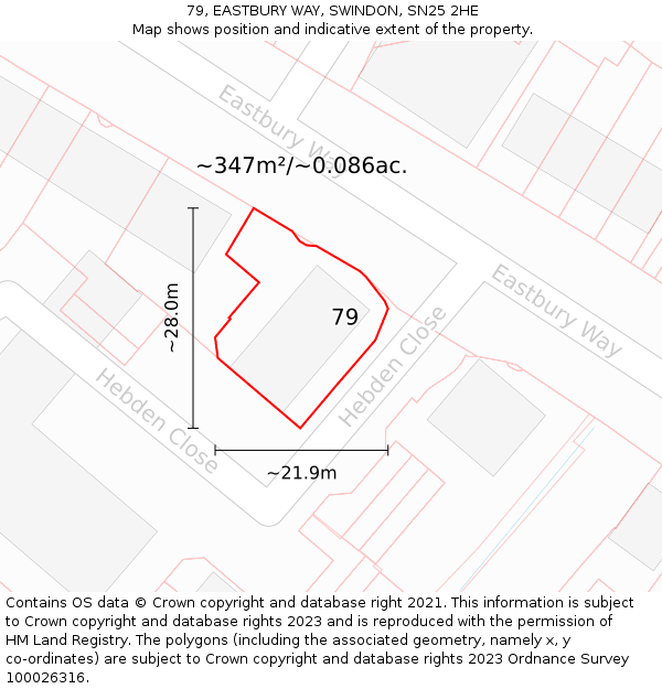 79, EASTBURY WAY, SWINDON, SN25 2HE: Plot and title map