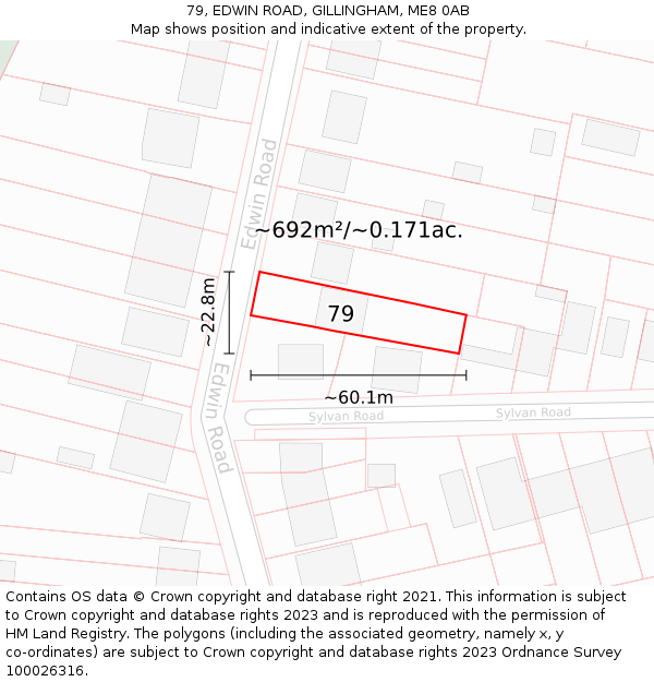 79, EDWIN ROAD, GILLINGHAM, ME8 0AB: Plot and title map