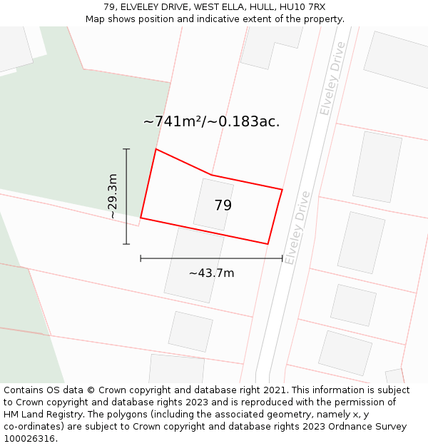 79, ELVELEY DRIVE, WEST ELLA, HULL, HU10 7RX: Plot and title map