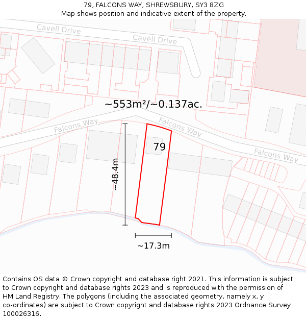 79, FALCONS WAY, SHREWSBURY, SY3 8ZG: Plot and title map