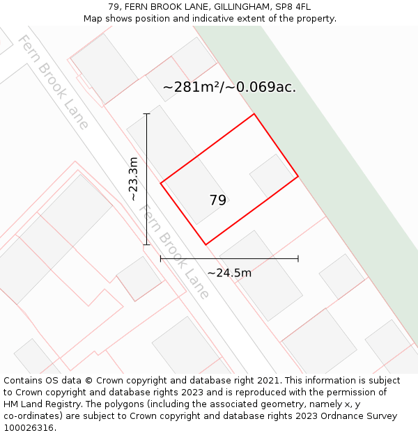 79, FERN BROOK LANE, GILLINGHAM, SP8 4FL: Plot and title map