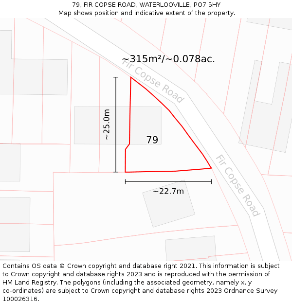 79, FIR COPSE ROAD, WATERLOOVILLE, PO7 5HY: Plot and title map