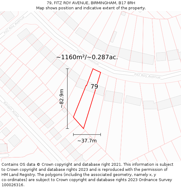 79, FITZ ROY AVENUE, BIRMINGHAM, B17 8RH: Plot and title map