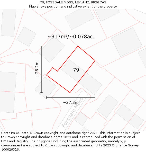 79, FOSSDALE MOSS, LEYLAND, PR26 7AS: Plot and title map