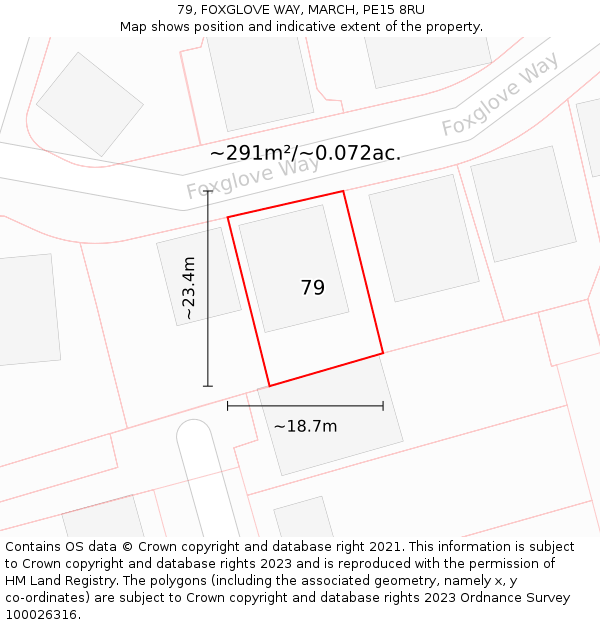 79, FOXGLOVE WAY, MARCH, PE15 8RU: Plot and title map