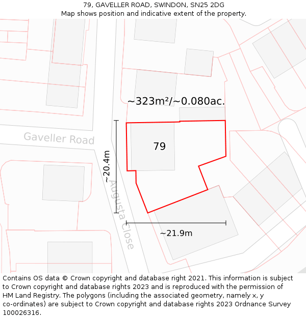 79, GAVELLER ROAD, SWINDON, SN25 2DG: Plot and title map