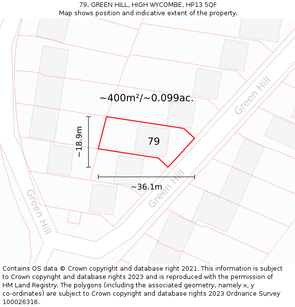 79, GREEN HILL, HIGH WYCOMBE, HP13 5QF: Plot and title map