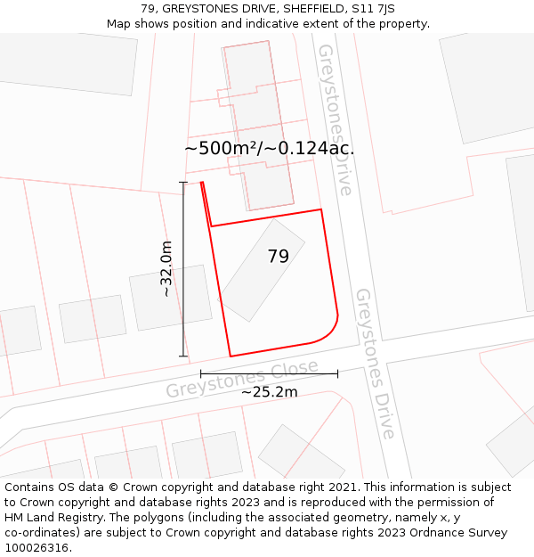 79, GREYSTONES DRIVE, SHEFFIELD, S11 7JS: Plot and title map