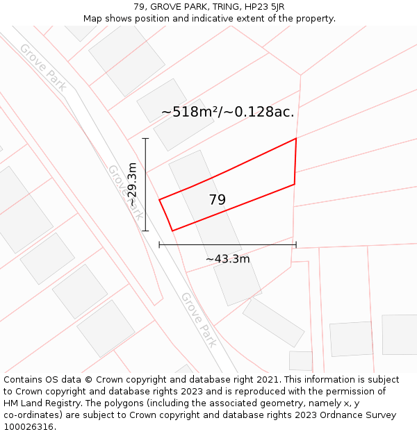 79, GROVE PARK, TRING, HP23 5JR: Plot and title map